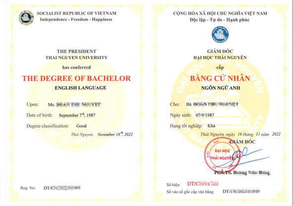 Mẫu bằng Cử nhân Đại học Thái Nguyên (Ngôn ngữ Anh)